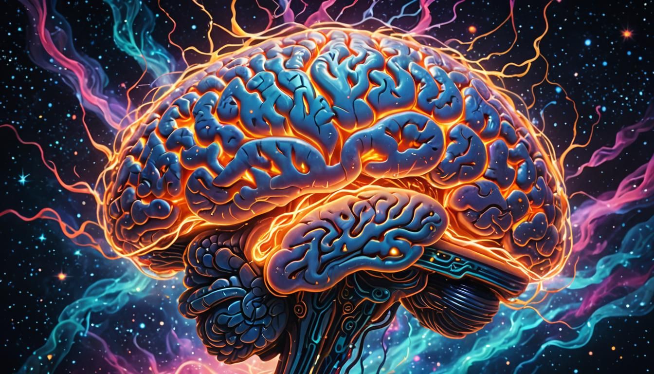 Ethereal Brain Floating in Starry Cosmic Expanse