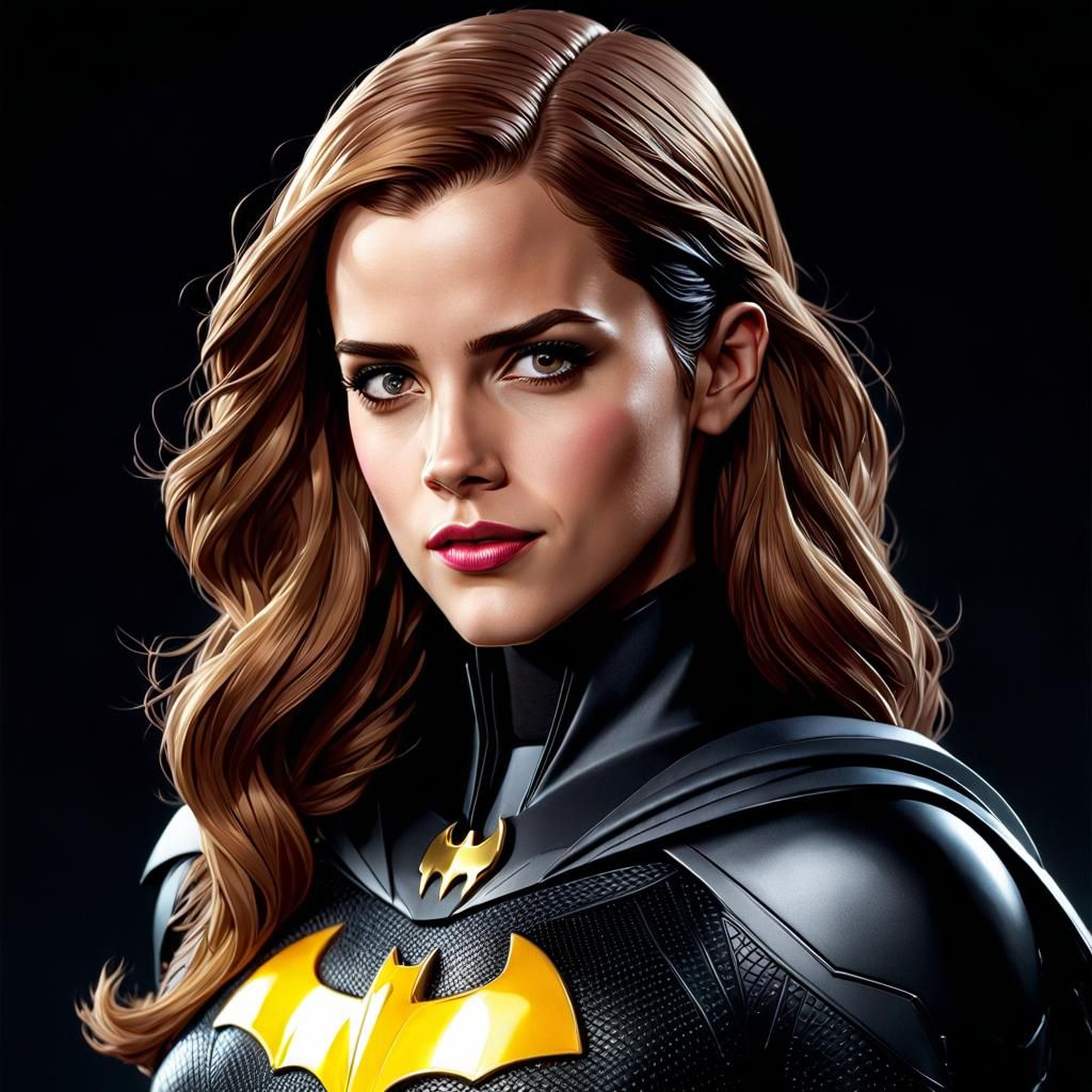 Emma Watson as Batgirl: Hyperdetailed Futuristic Portrait
