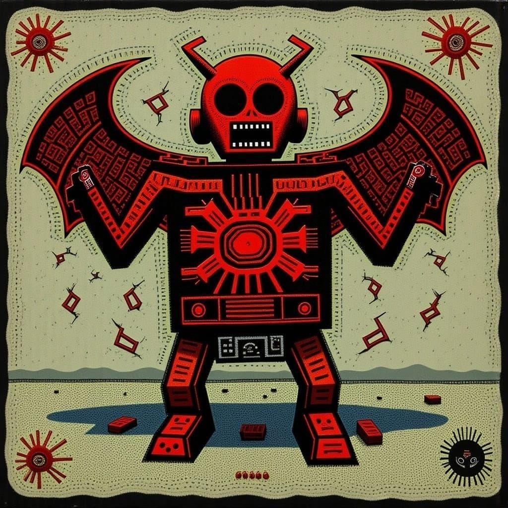 Red Devil Baby in Diapers on Black Field