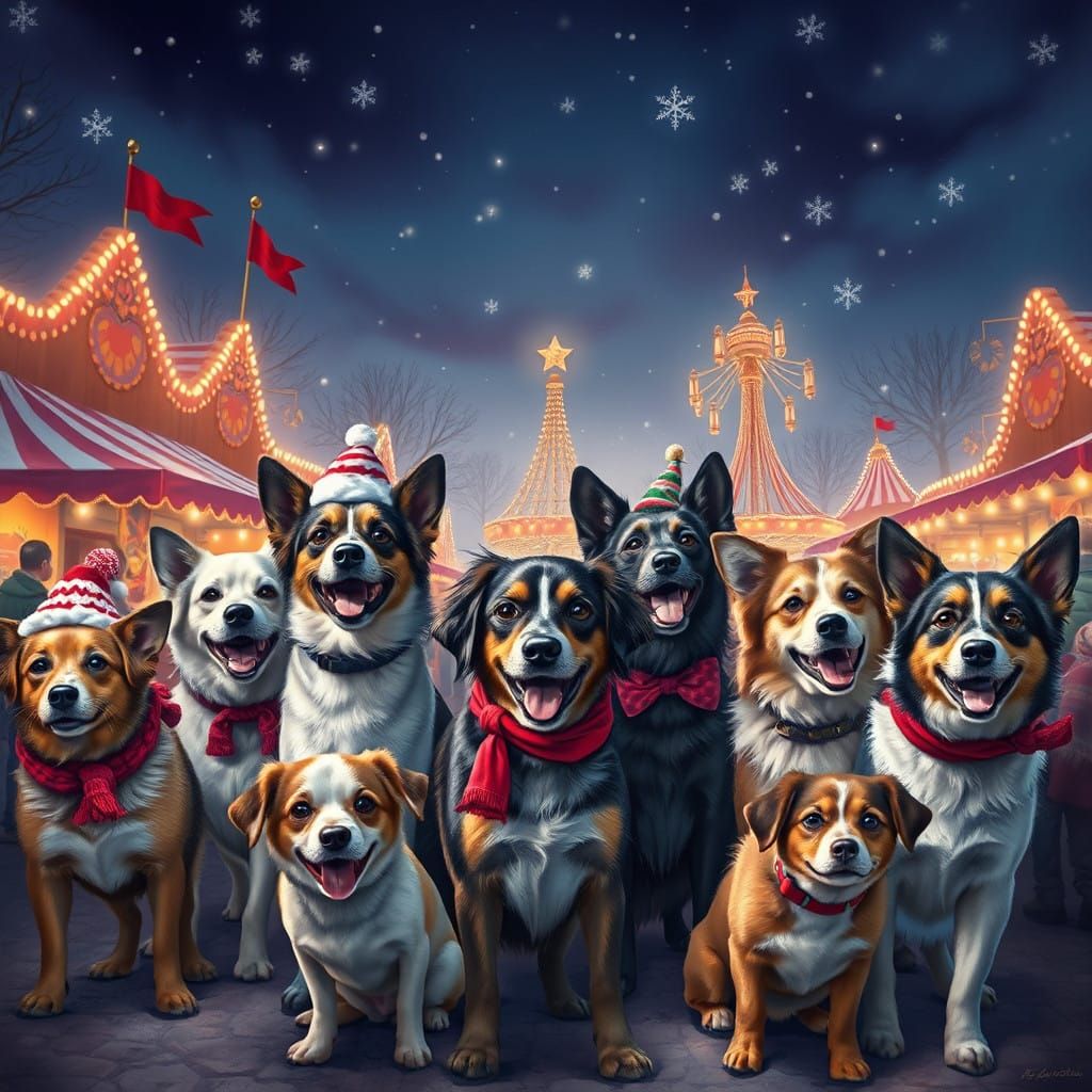 Fantastical Winter Wonderland with Canine Partygoers