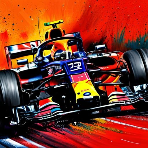 Verstappen F1 Car in Expressionist Splatter Art