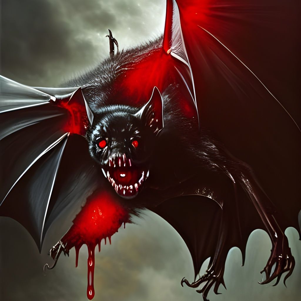 Sinister Vampire Bat Dripping Blood in Grim Fantasy Style