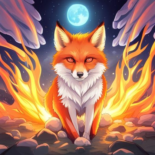 Fiery Fox with Skull in Anime Style