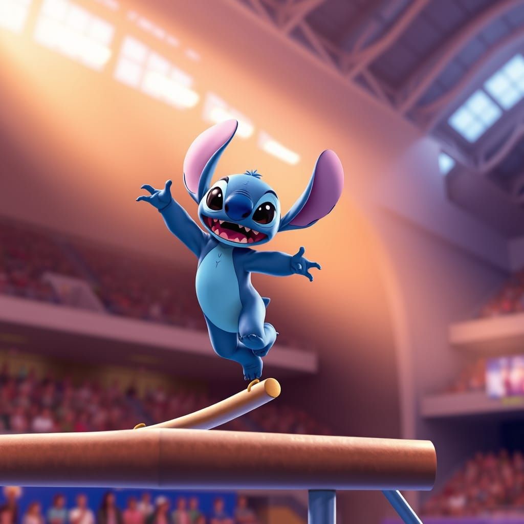 Stitch The Alien Performs Gymnastics in 3D Animated Style