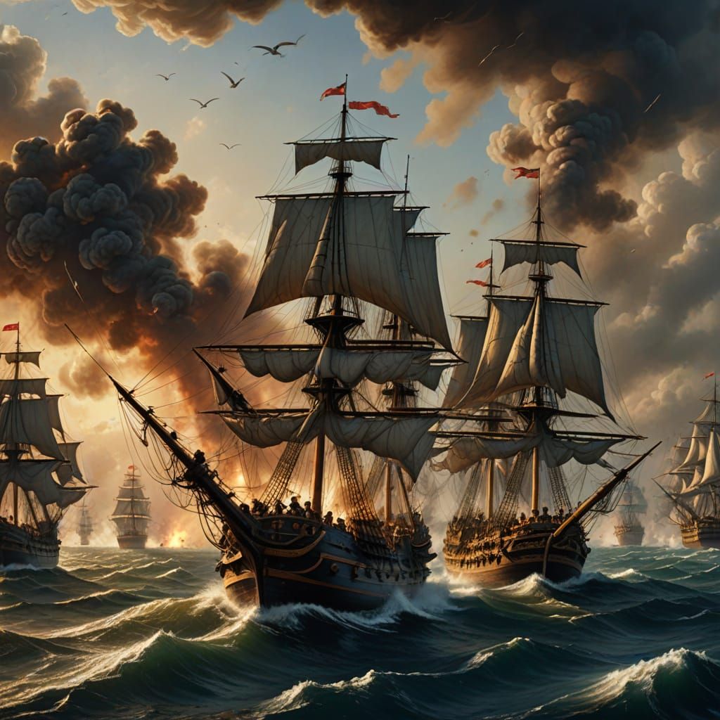Epic Baroque Naval Battle in Golden Light
