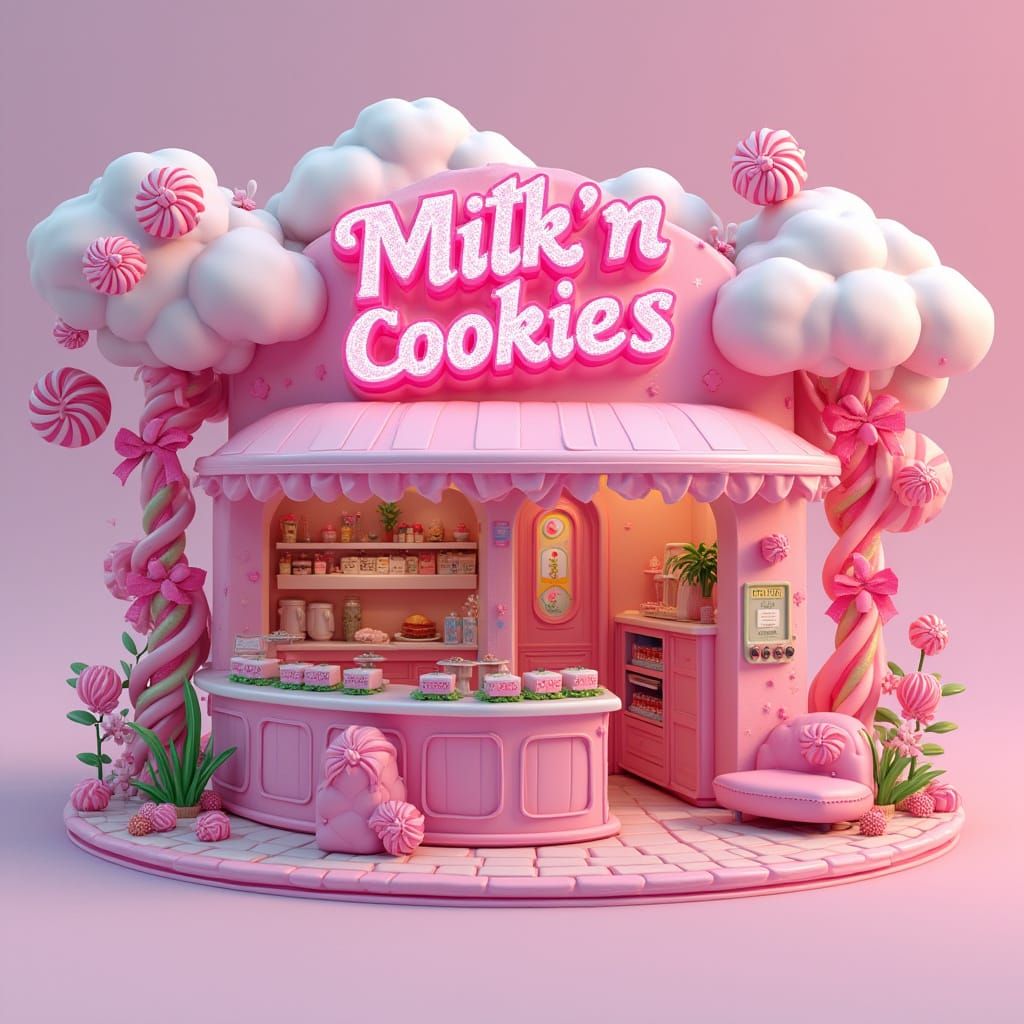 Whimsical Pink Cafe in Hyper-Realistic Digital Illustration ...