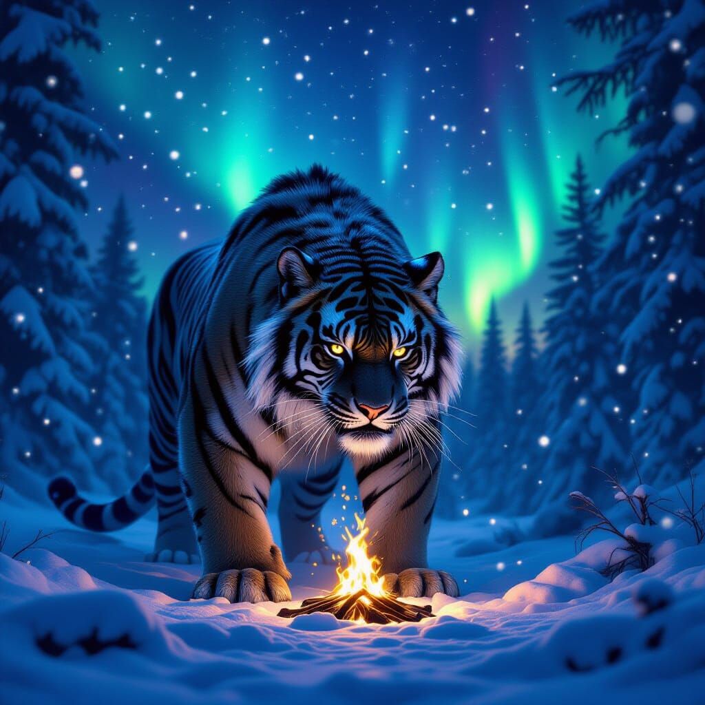 Dark Fantasy Sabertooth Tiger Protecting Firefly