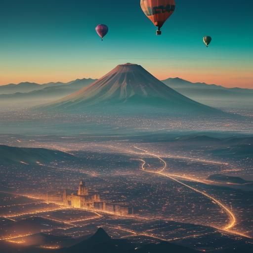 A surreal scene of hot air balloons ascending over the Bay o...