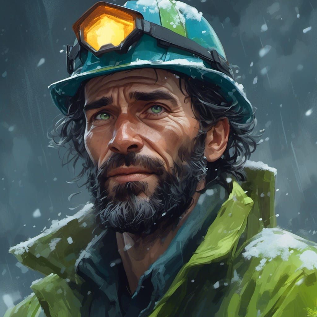 Happy Man in Snowstorm: Hyperdetailed Portrait