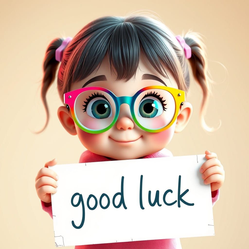 Whimsical 3D Digital Portrait of a Young Girl with Glasses,...