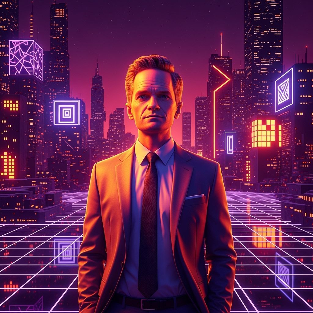 Neil Patrick Harris in Retro-Futuristic Neon Cityscape