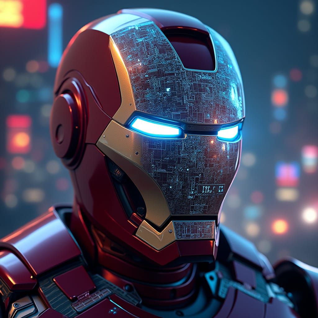 Futuristic Helmet with Streaming Data in Sci-Fi Style