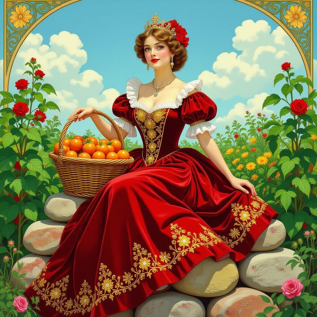 Tomato Queen in Garden, Art Nouveau Style
