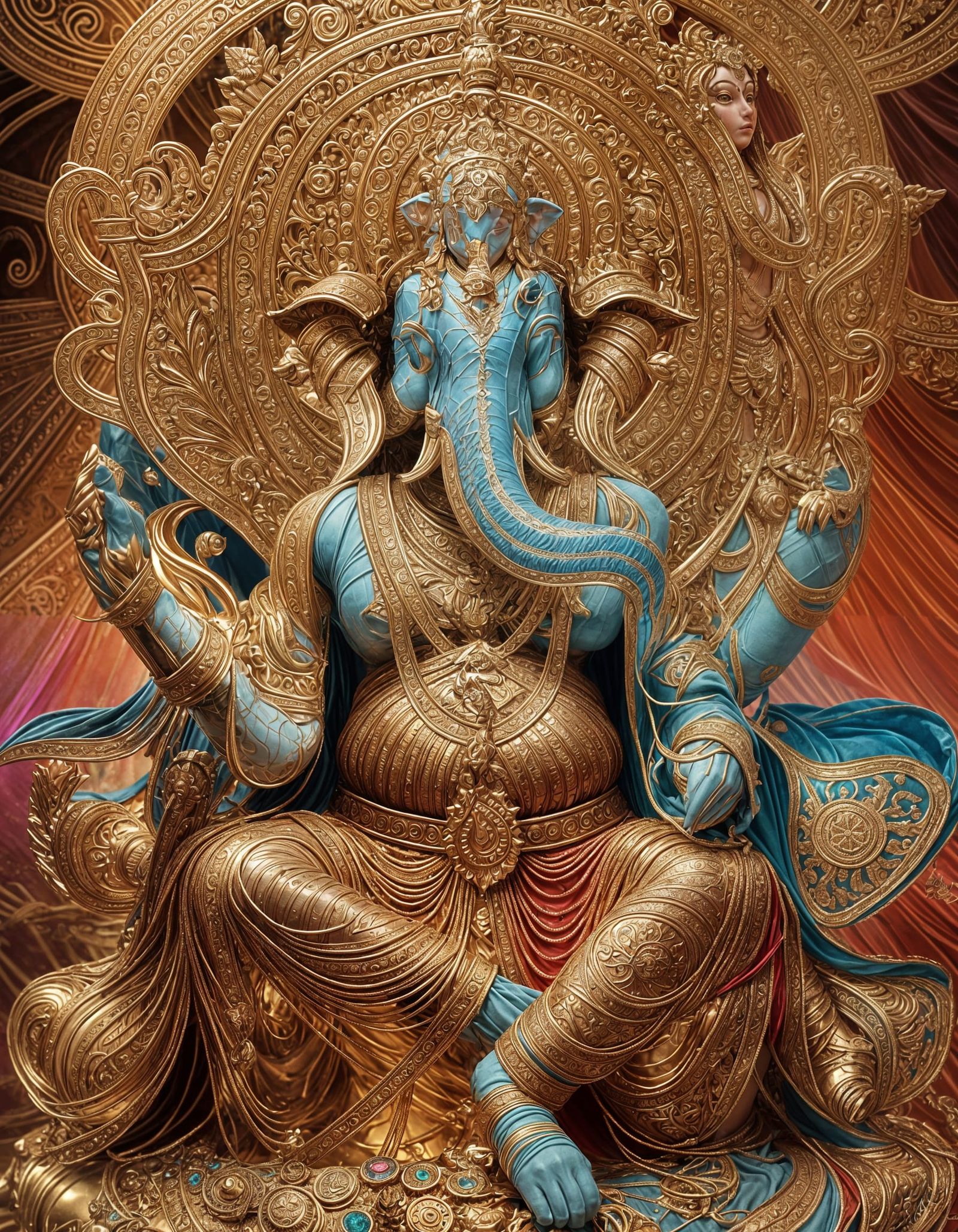 Young Ganesha on Treasure Throne: 3D Anime Art