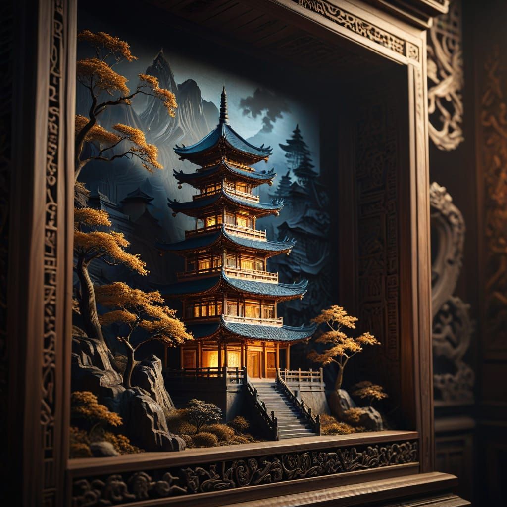 Dongyang Wood Carving Bas-Relief of Leifeng Pagoda
