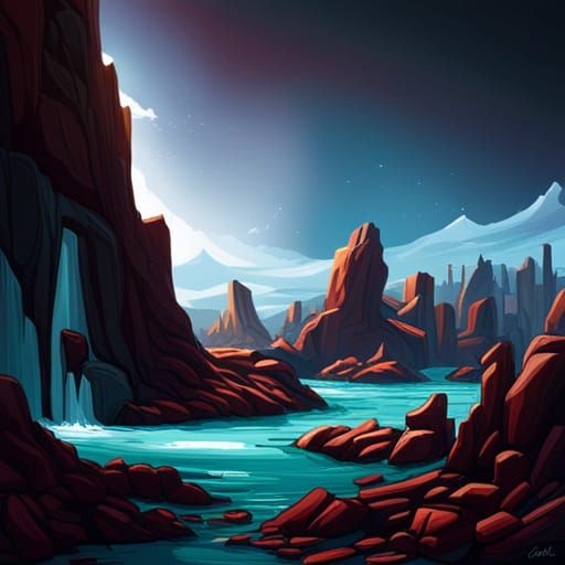 Detailed Fantastical Landscape in Splash Art Style