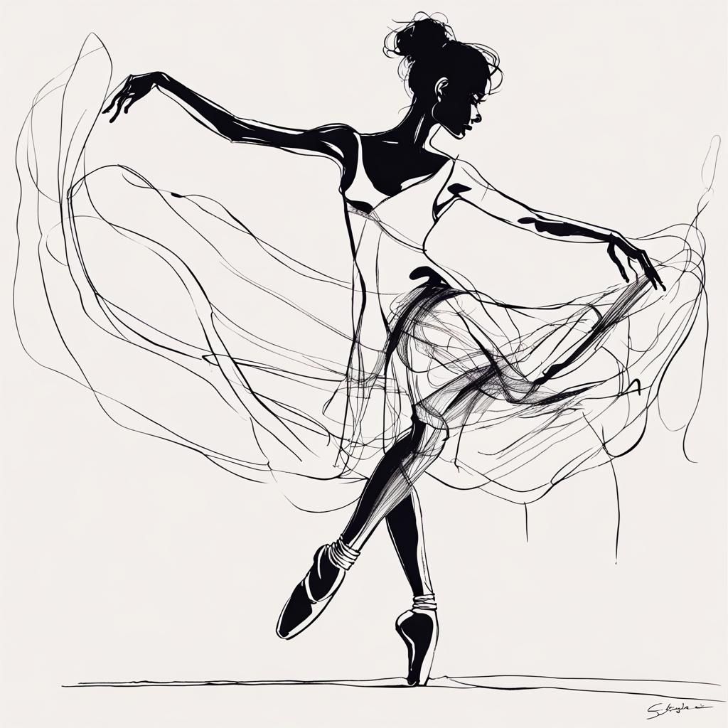 Elegant Female Dancer in Expressionist Line Art