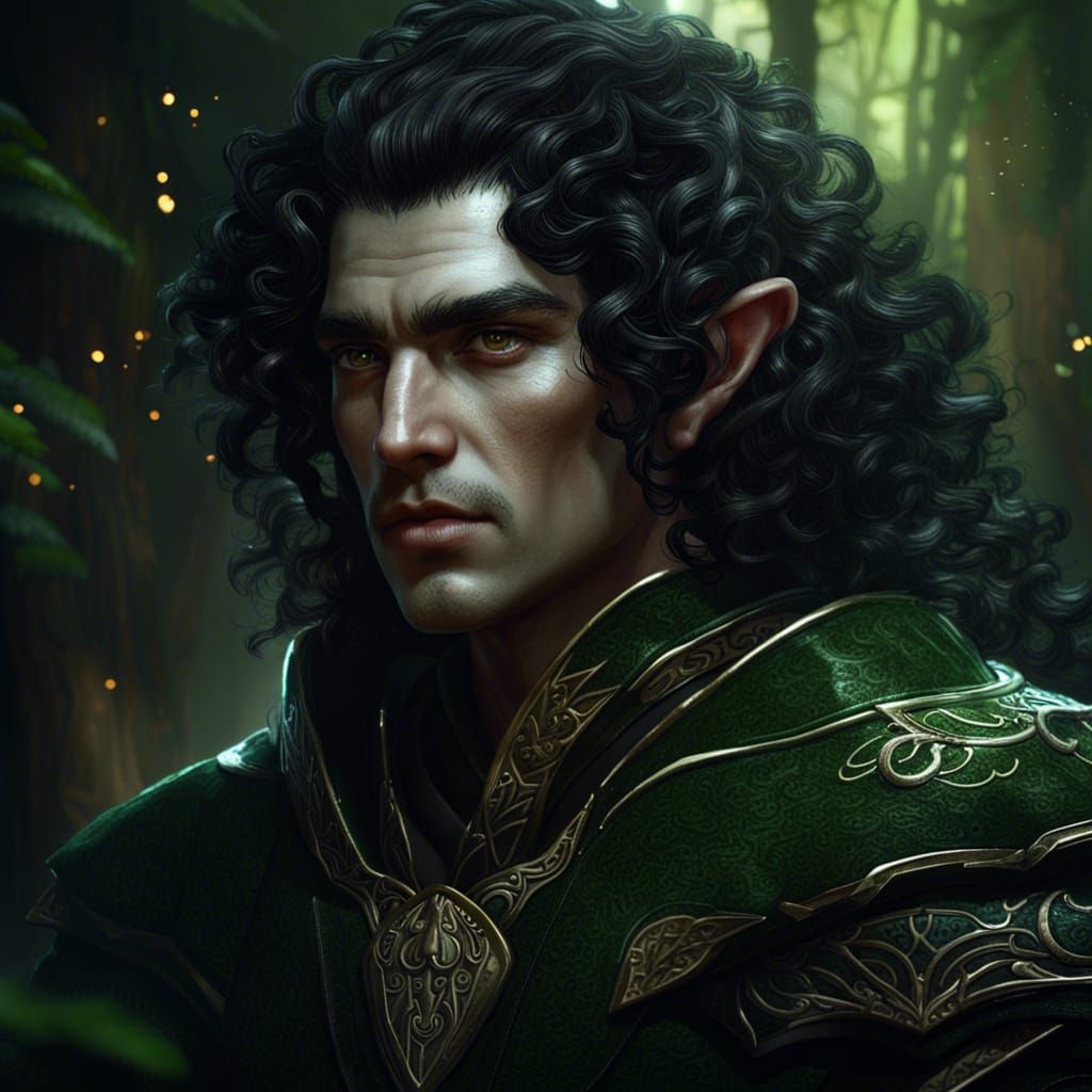 Elven Man Portrait in Detailed Dark Fantasy Art