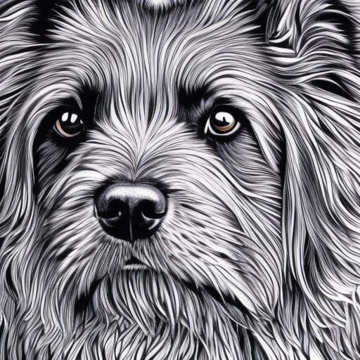 Detailed Ink Pen Drawing of a Happy Dog