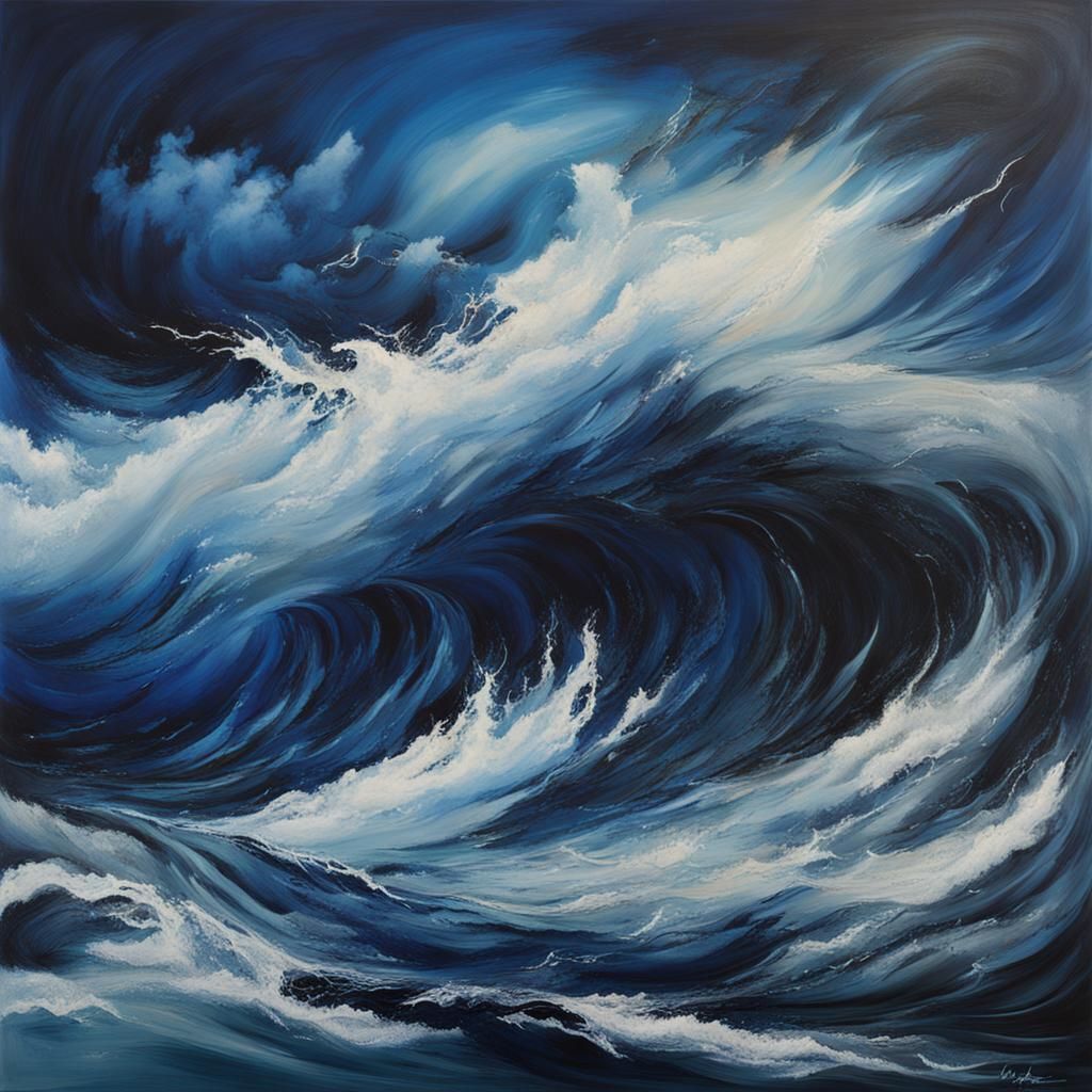 Abstract Tempest: Dark Blue Storm Waves