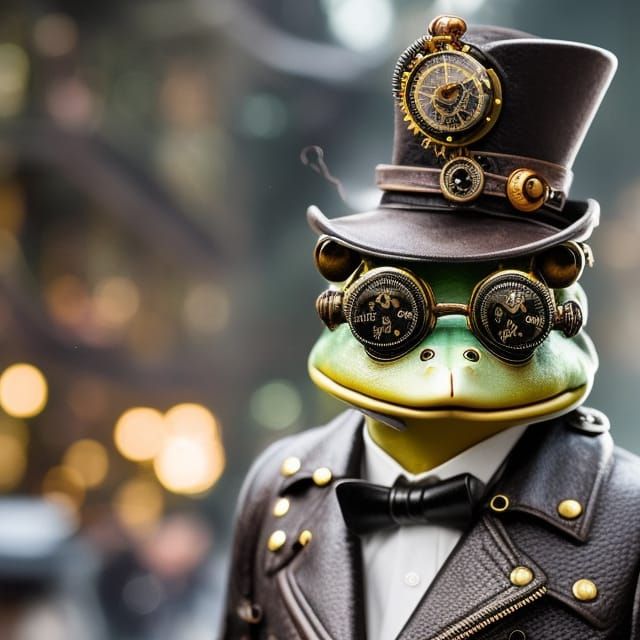 Detailed Steampunk Frog in Eerie Setting