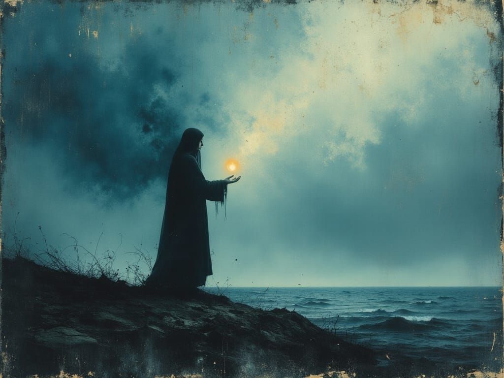 Hope Amidst Desolation: Ethereal Figure Offers Light