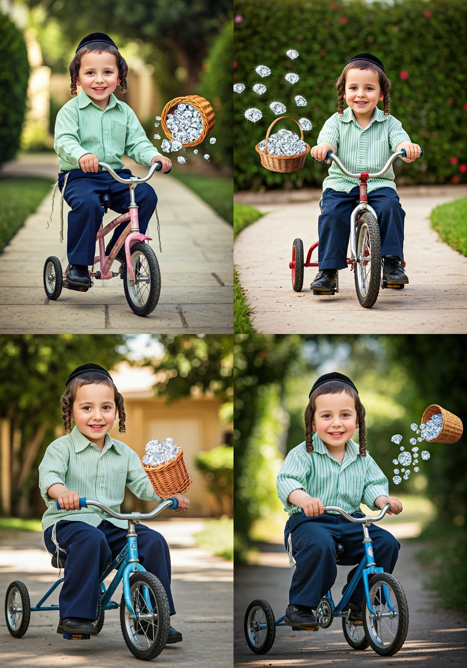 Ultra-Orthodox Jewish Boy Riding Bicycle in Traditional Atti...