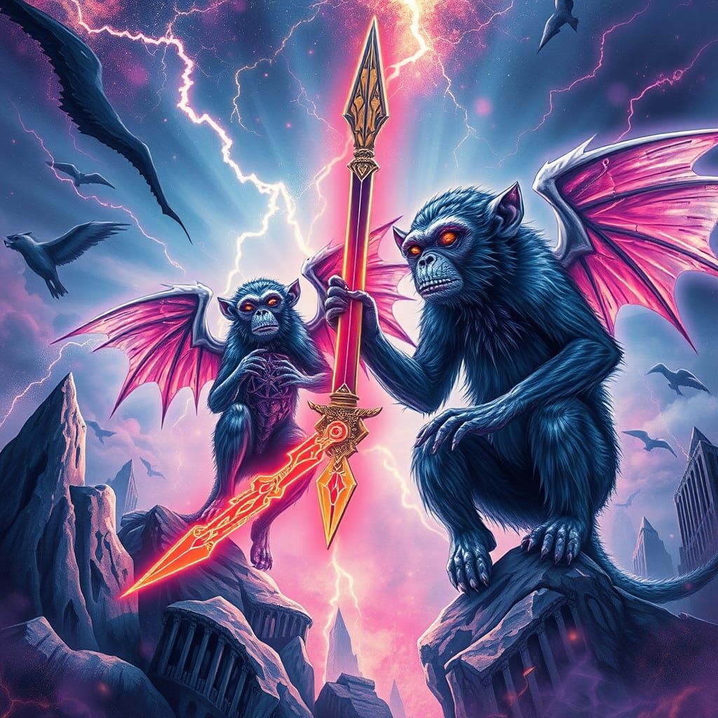 Psychedelic Gothic Monkey-Dragons in Aerial Ritual