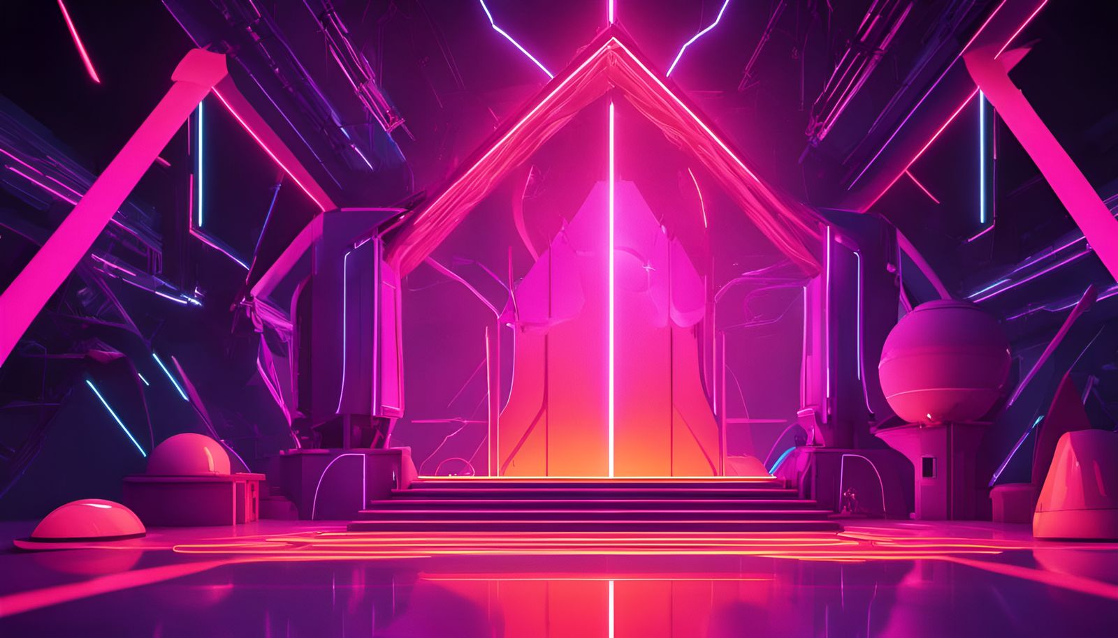 Neon Geometric Shapes in Vaporwave Style