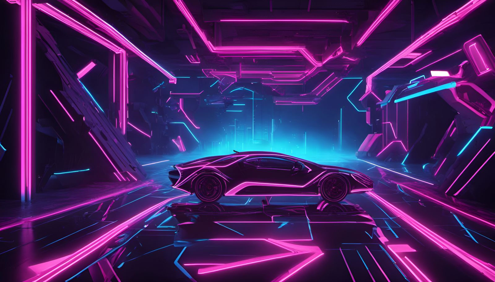 Neon Geometrical Shapes on Dark Abstract Wallpaper