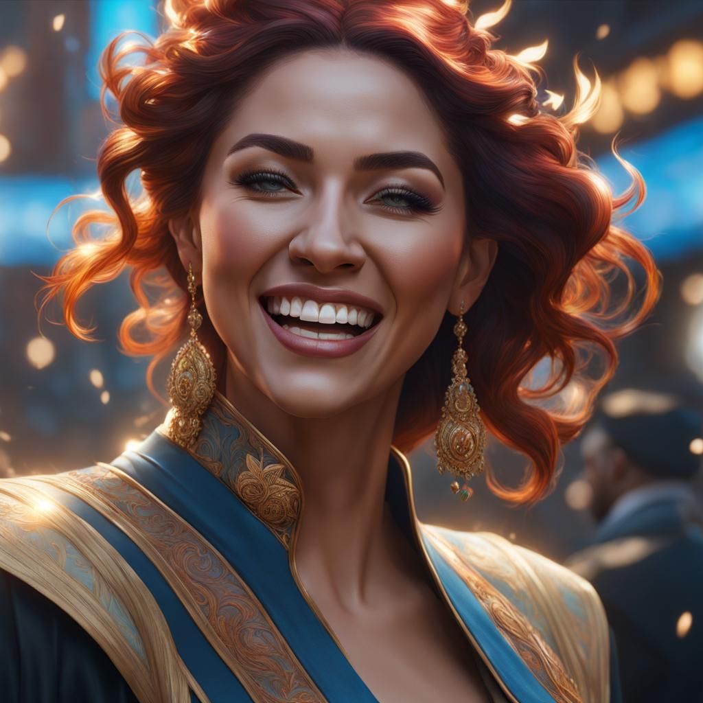 Woman's Hysterical Laughter: Hyperdetailed Concept Art