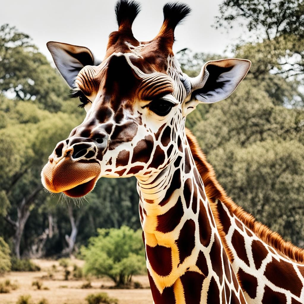 Giraffe Portrait in Realistic Style, Intricate Details