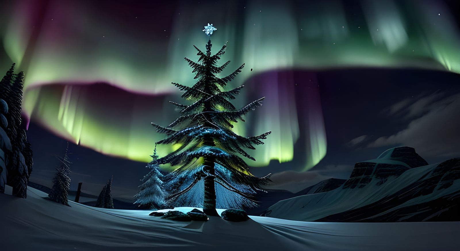 Viking Yule Bonfire with Runes and Aurora Borealis