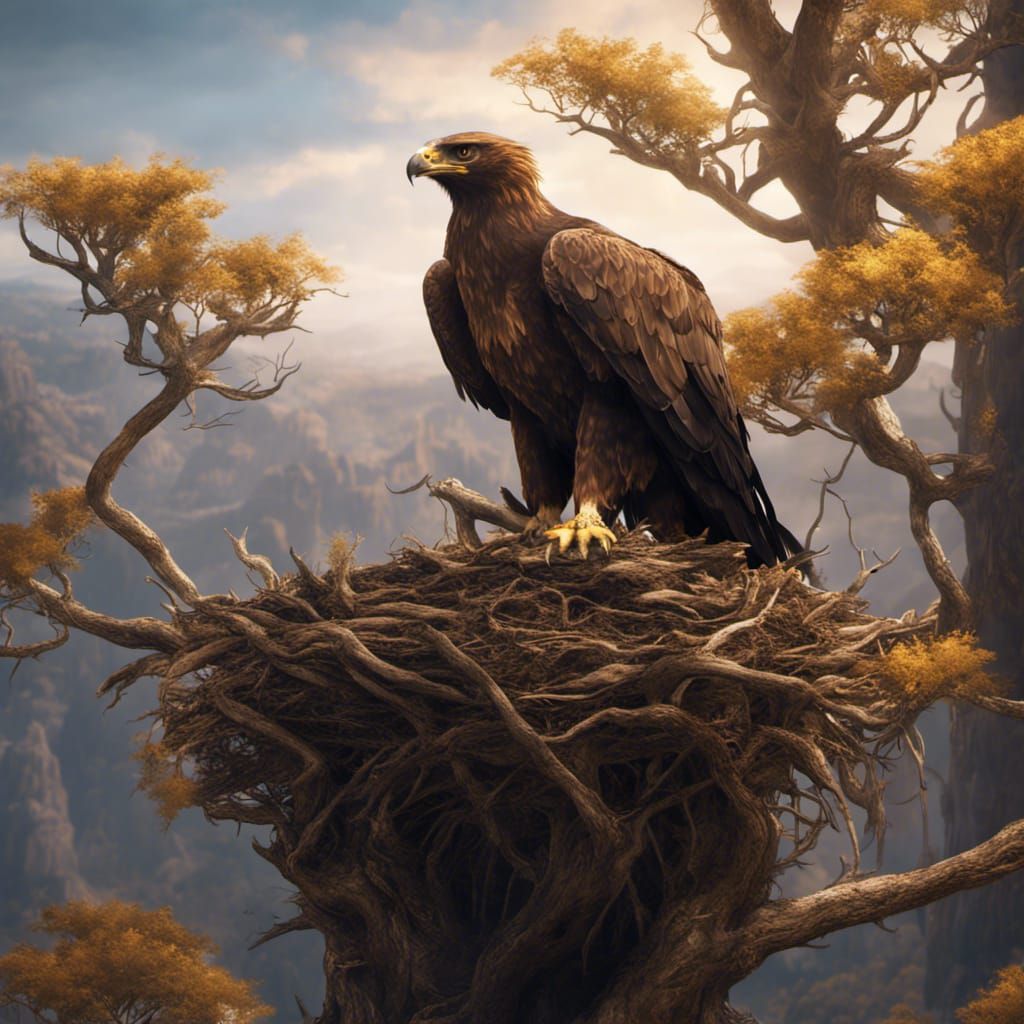 Golden Eagle Nest: Detailed Matte Painting in 8K