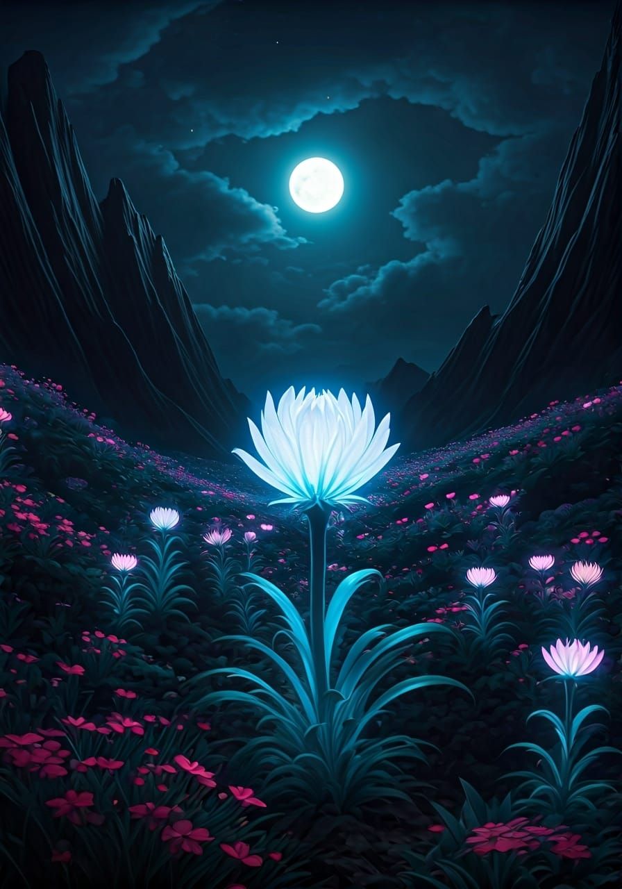 Bioluminescent Flower on Alien World: Matte Painting