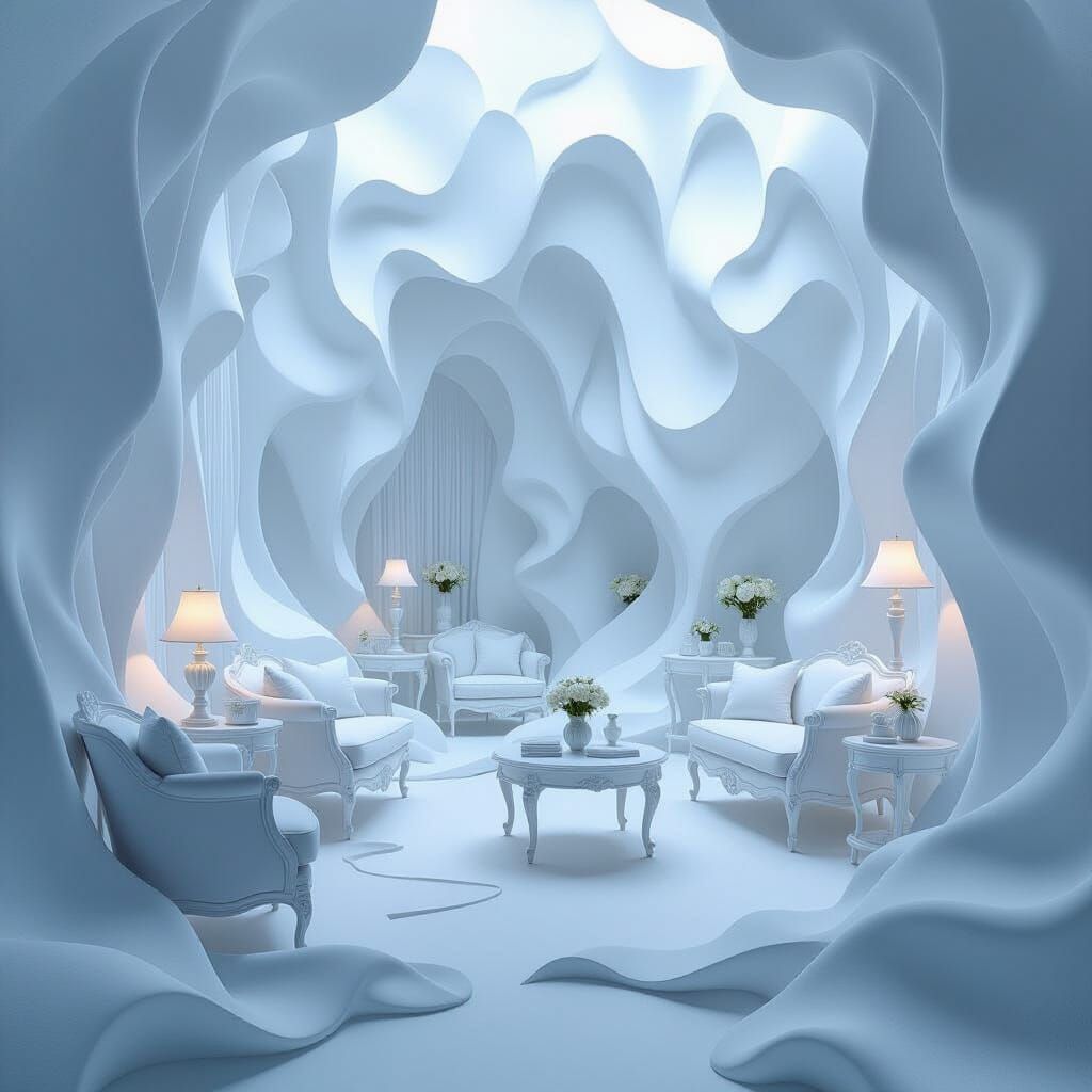 Surreal White Canvas World in Dramatic Mist