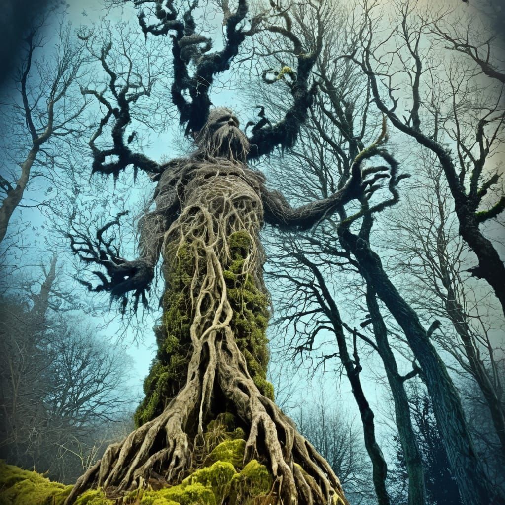 Treebeard in Dark Fantasy Woodcut Style