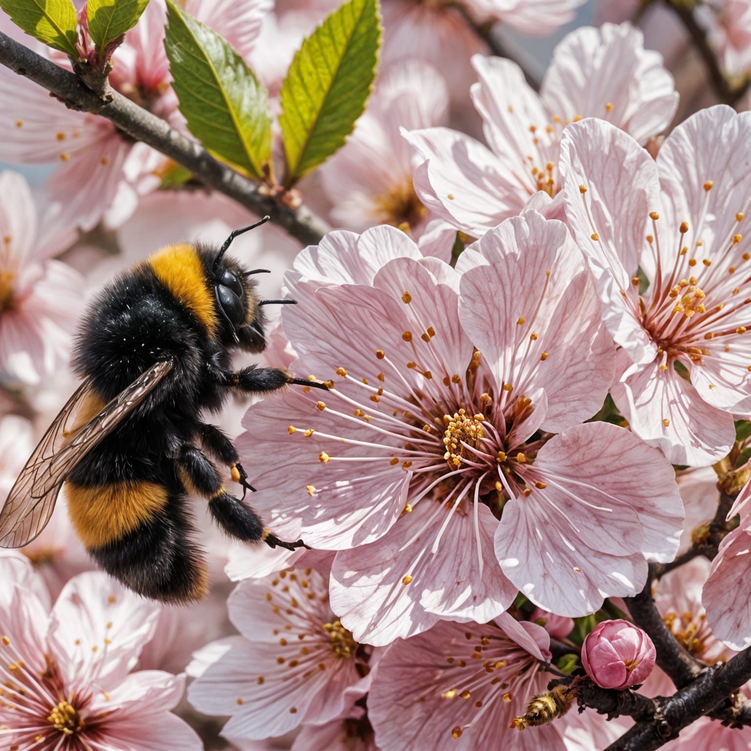 Bumblebee and Cherry Blossom: Hyperrealistic Anime Art