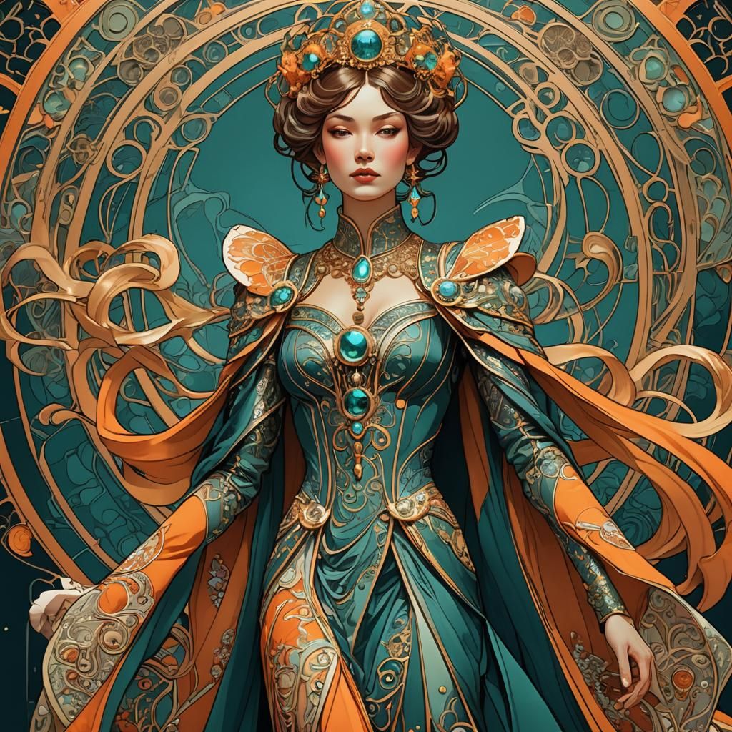 Art Nouveau Empress on Runway in Imperial Fashion