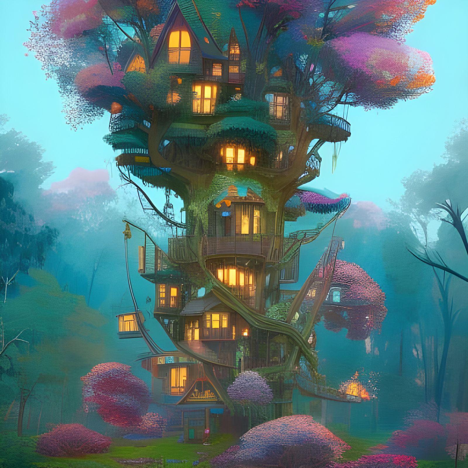 Magical Treehouse in Hyperdetailed Digital Illustration
