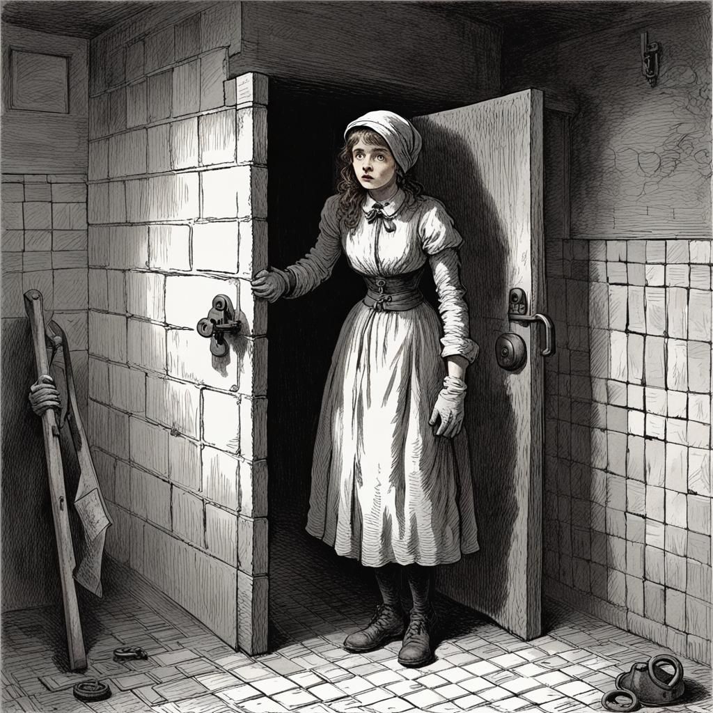 Charwoman in an Underground Room, Dark Etching