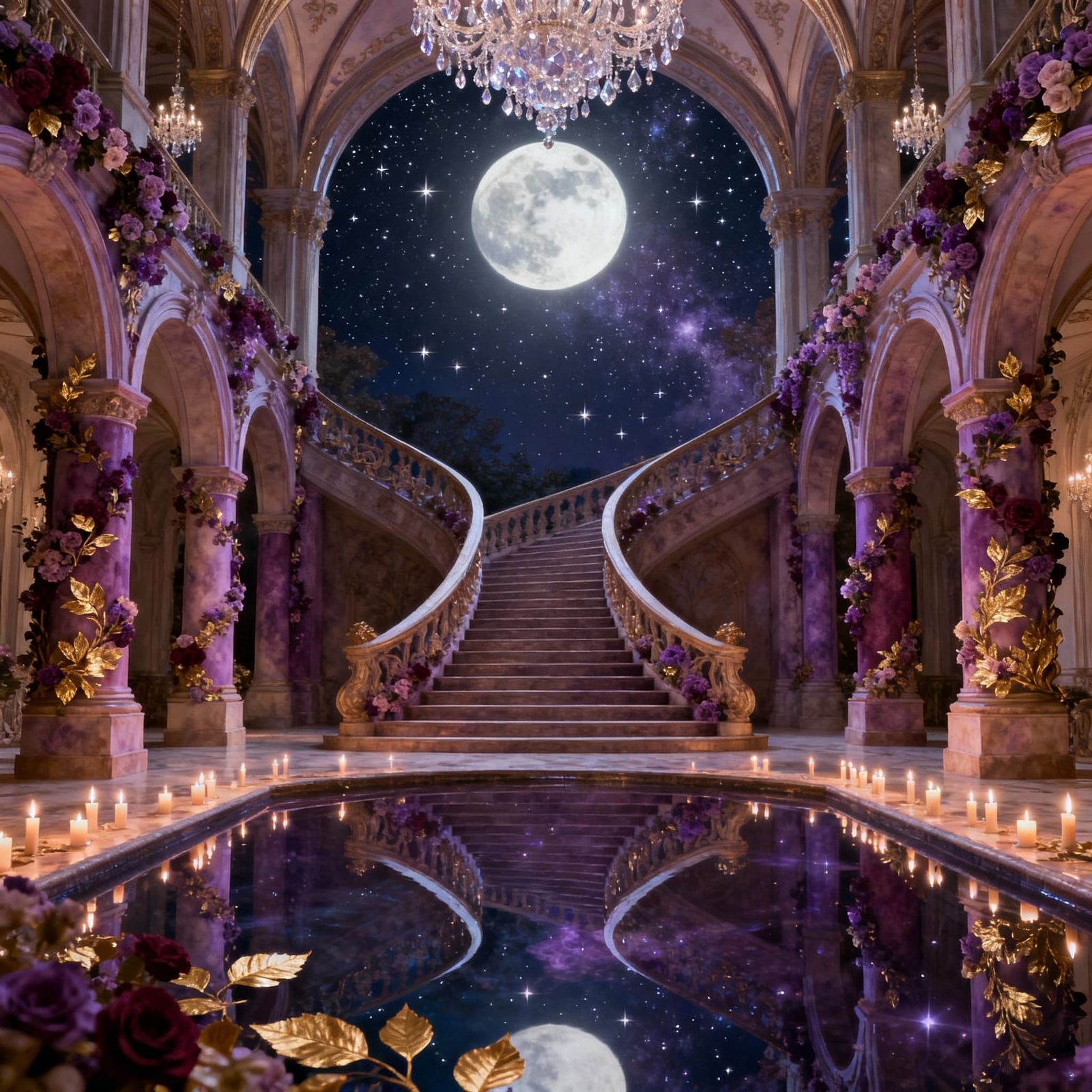 Ethereal Palace Interior with Celestial Night Sky
