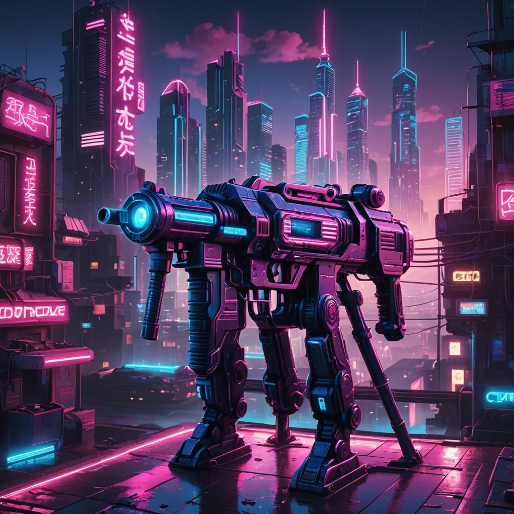 Giant Soldering Gun Cityscape in Synthwave Style