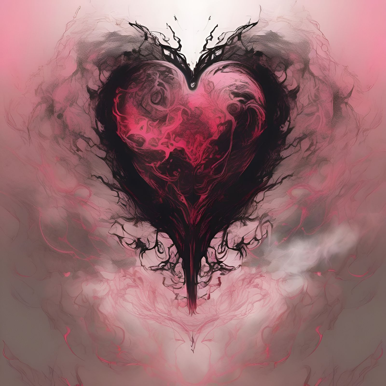 Mythic Heart Shadow in Japanese Ink Art Style