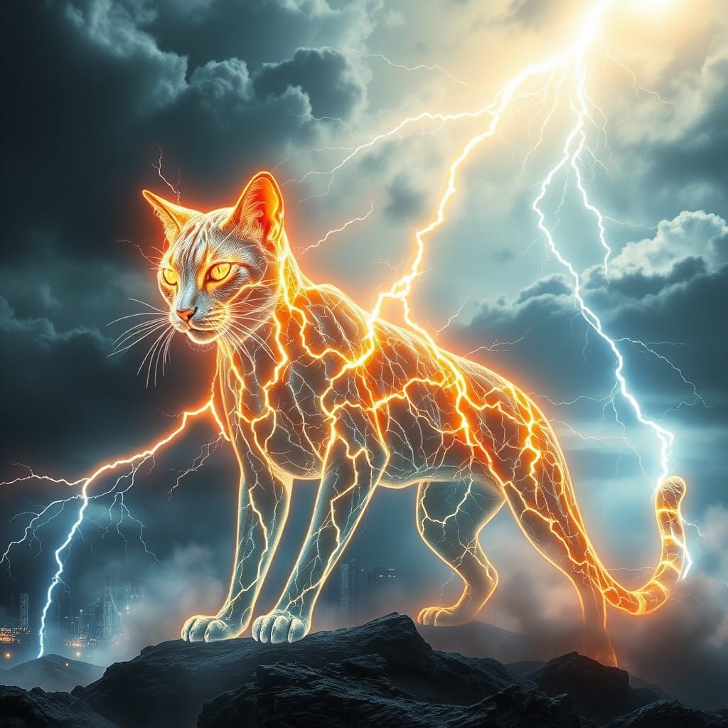 Electric Feline in Futuristic Storm