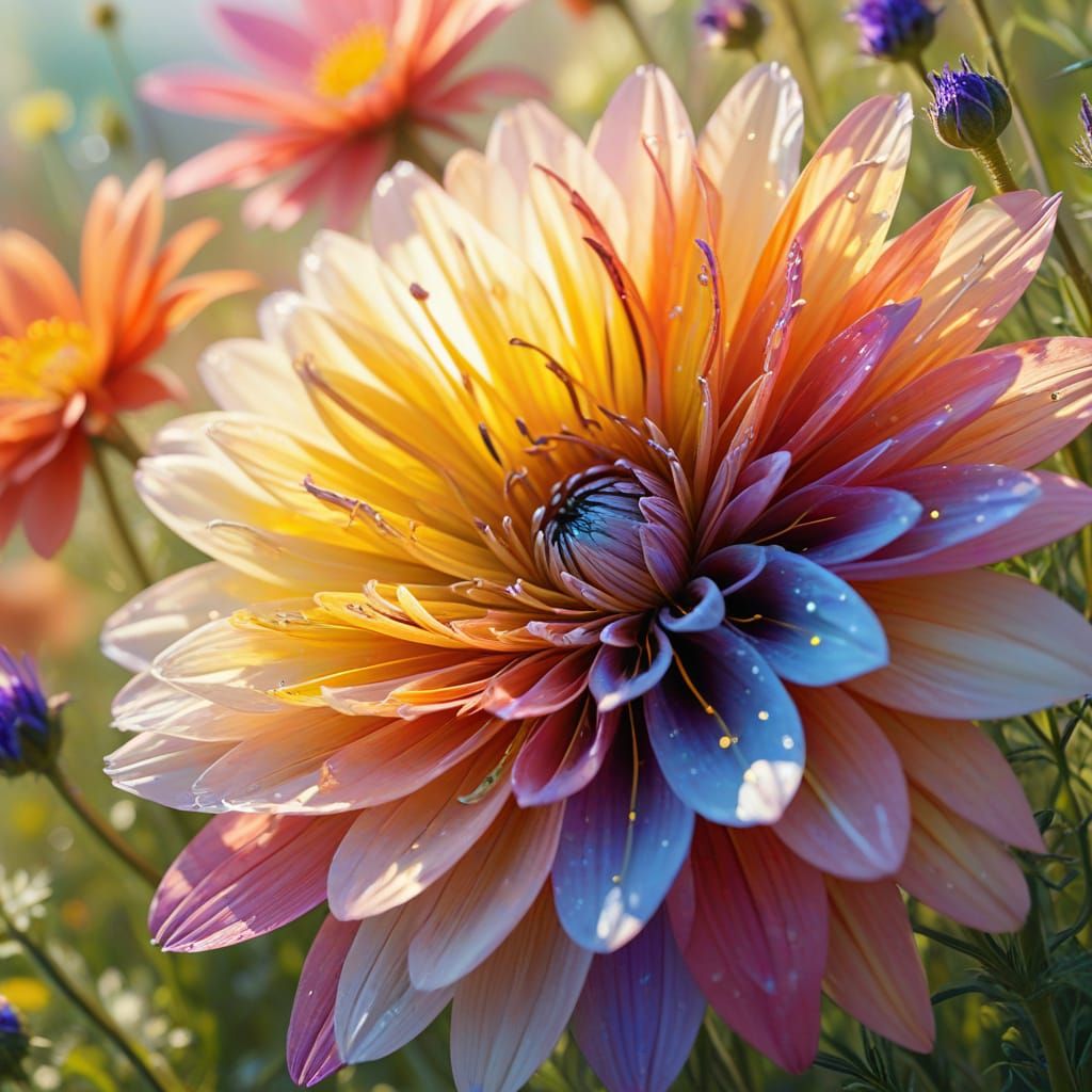 Vibrant, Swirling Floral Bloom in Sunny Meadow