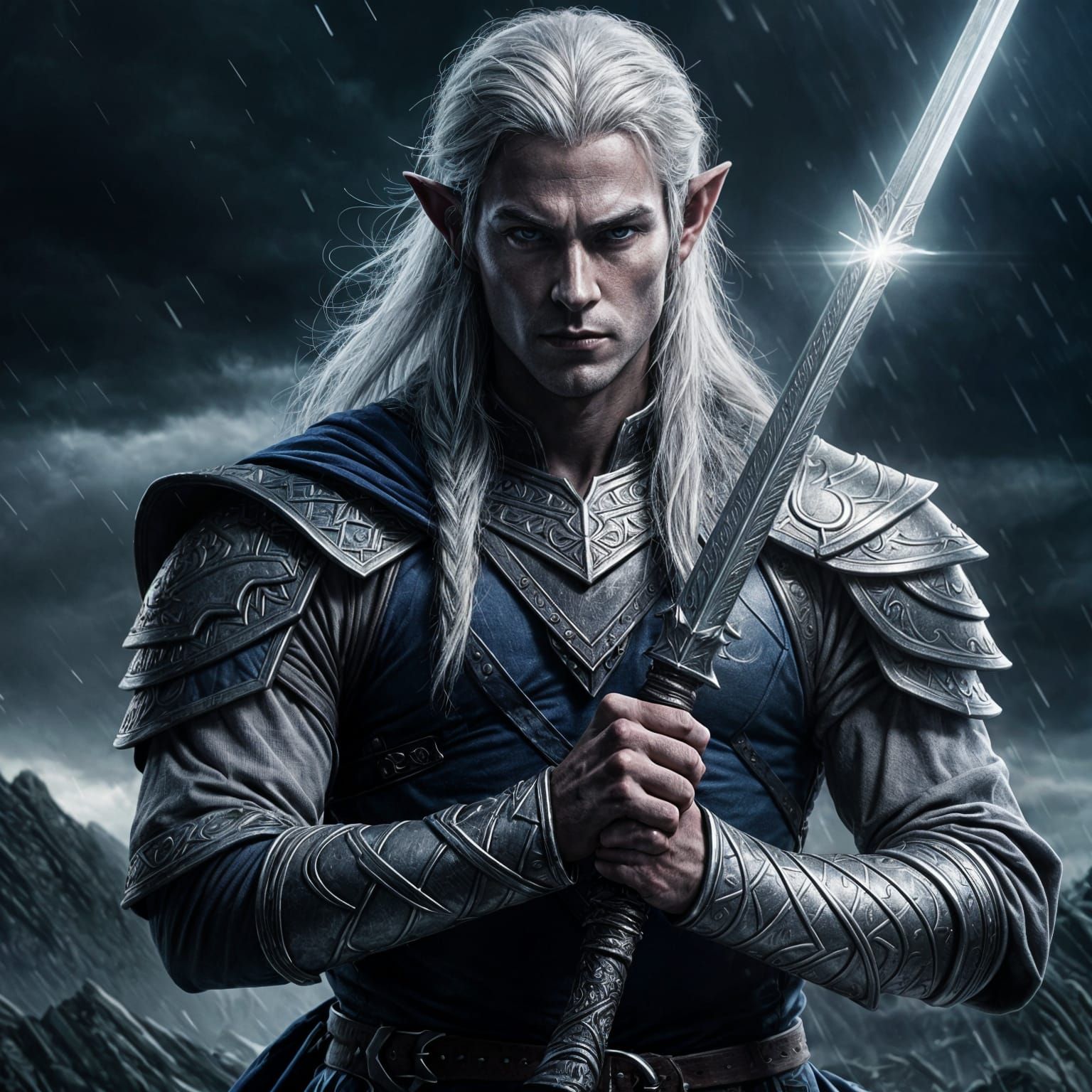 Drow Barbarian Storm Herald in Scalemail Wields Great Sword