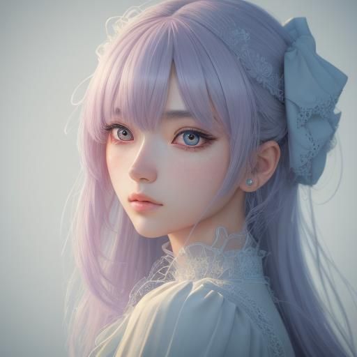 Cute Anime Girl Portrait in 3D, Detailed Macro