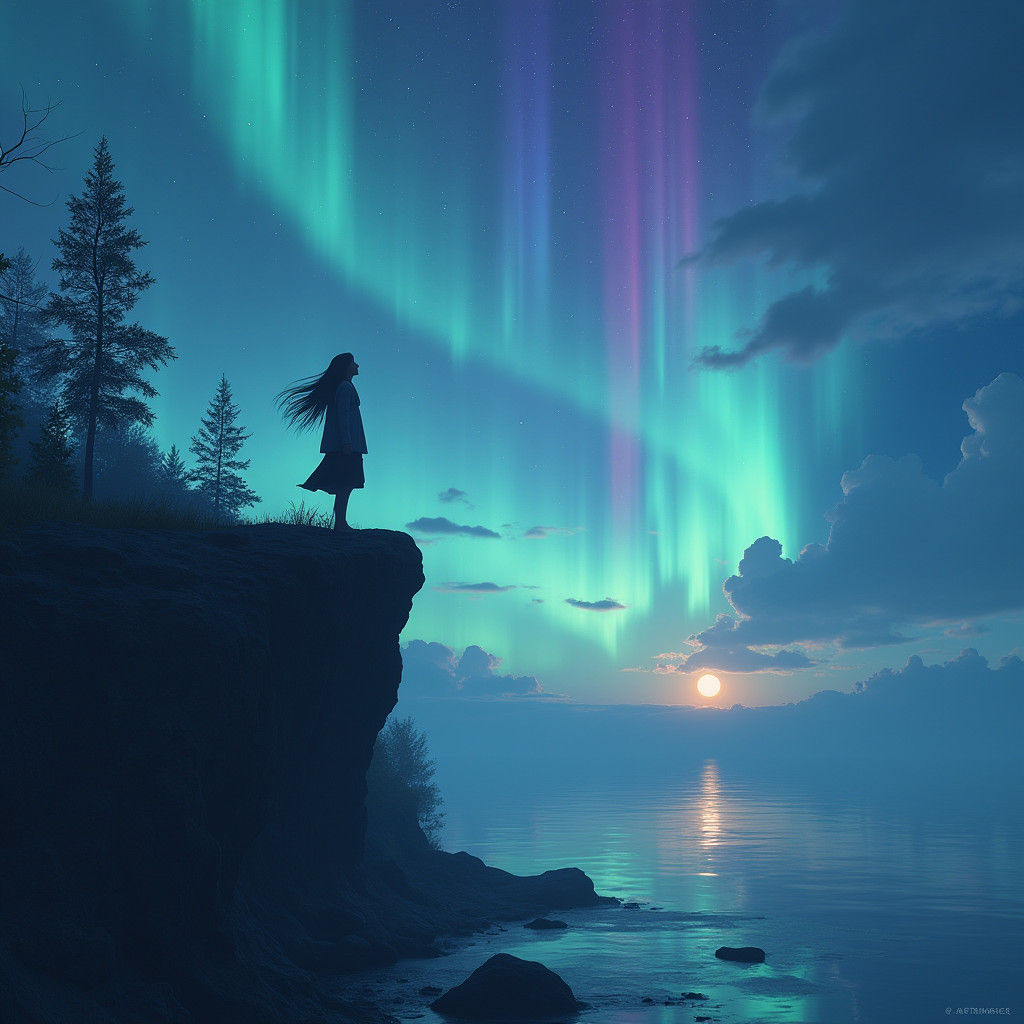 Girl Crying as She Sees Northern Lights