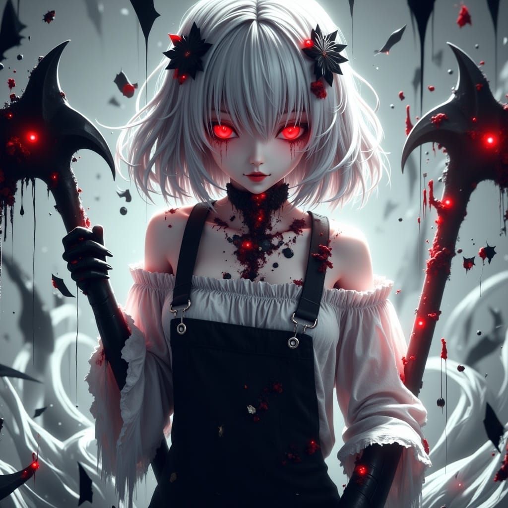 Creepy Anime Girl with Scythe in 3D Style